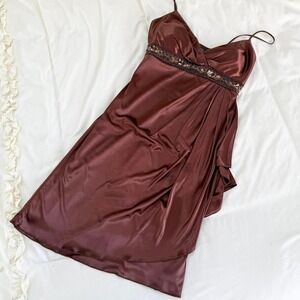 brown fairy mini dress  Y2K city triangles brown satin party dress size xs